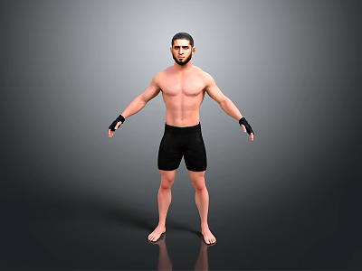 Shirtless Man in Black Shorts with Wrist Wraps Standing on Grey Background 3d model