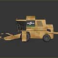 Yellow Combine Harvester With Driver Cabin Front Cutting Mechanism And Green Logo