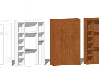 Different Wardrobe Designs Featuring White And Brown Closed And Open Shelving Units 3d model