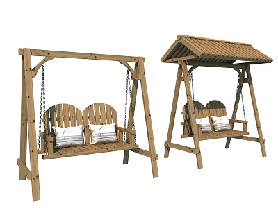 Outdoor Wooden Swing Chair With Two Seat Design And Comfortable Cushions 3d model