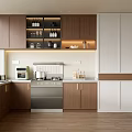 Modern Kitchen Interior Design With Brown And White Cabinets Countertop And Lighting 3d model