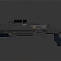 Futuristic Sci-Fi Weapon With Gray Body Blue Screen Black Grip And Tactical Features
