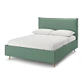 Modern Upholstered Double Bed With Grey Headboard White Pillows And Wooden Legs
