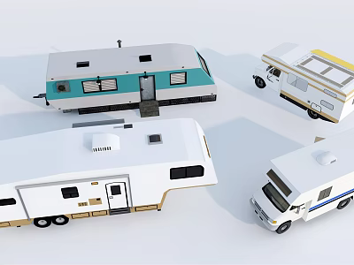 Various Recreational Vehicles With Different Designs And Colors On White Background 3d model