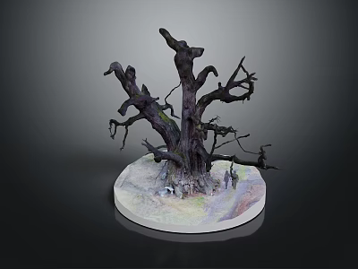 Rustic Wooden Tree Stump Sculpture With Stone Base Decorative 3d model