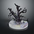 Rustic Wooden Tree Stump Sculpture With Stone Base Decorative 3d model