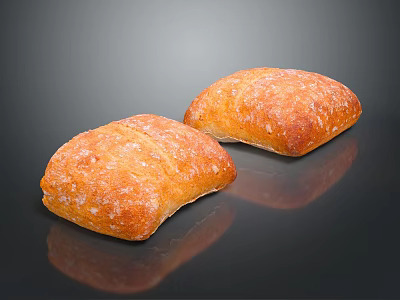 Freshly Baked Golden Brown Bread Loaves With Crispy Crust On Dark Surface 3d model
