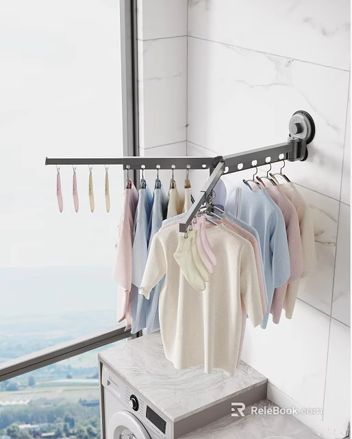 Wall Mounted Clothing Rack With Multiple Hooks Hanging Sweaters And Socks 3d model 