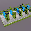 Heavy Duty Industrial Equipment With Green Frame And Blue Valves On Metal Grid Platform