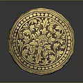 Decorative Showcase Shelf Displaying Golden Carved Box With Intricate Floral Patterns