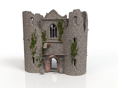 Realistic style medieval castle castle stone castle arch medieval building ruins stone wall arched window ivy monuments building 3d model