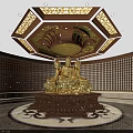 Sacred Buddhist Temple Interior With Golden Buddha Statue And Ornate Ceiling Design