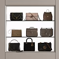Stylish Handbags Display On Shelves With Various Styles Colors And Chain Details