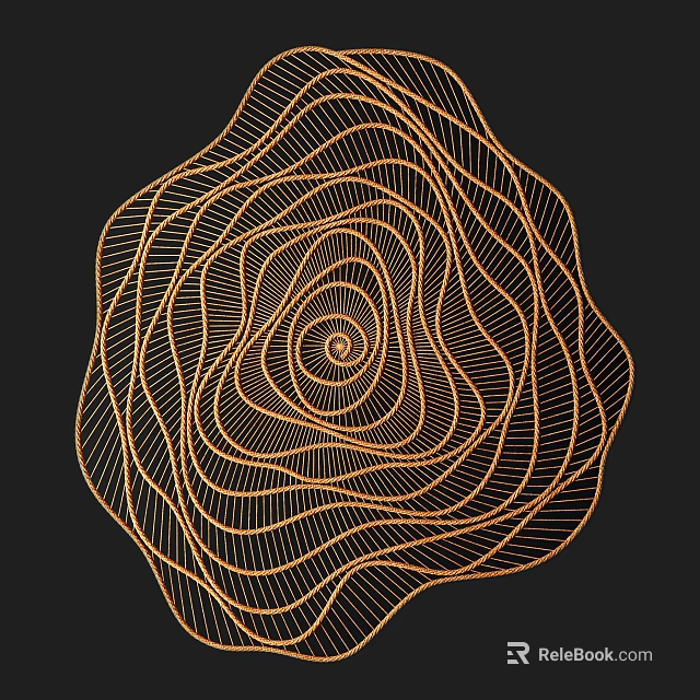 Modern Abstract Wall Decor With Golden Spiral Lines On Black Background 3d model 