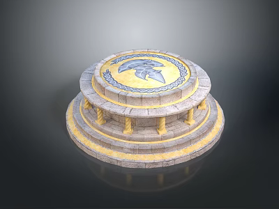 Scenic Circular Stone Platform Landscape Featuring Multiple Steps Blue Pattern And Yellow Decorative Lines 3d model