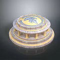Scenic Circular Stone Platform Landscape Featuring Multiple Steps Blue Pattern And Yellow Decorative Lines
