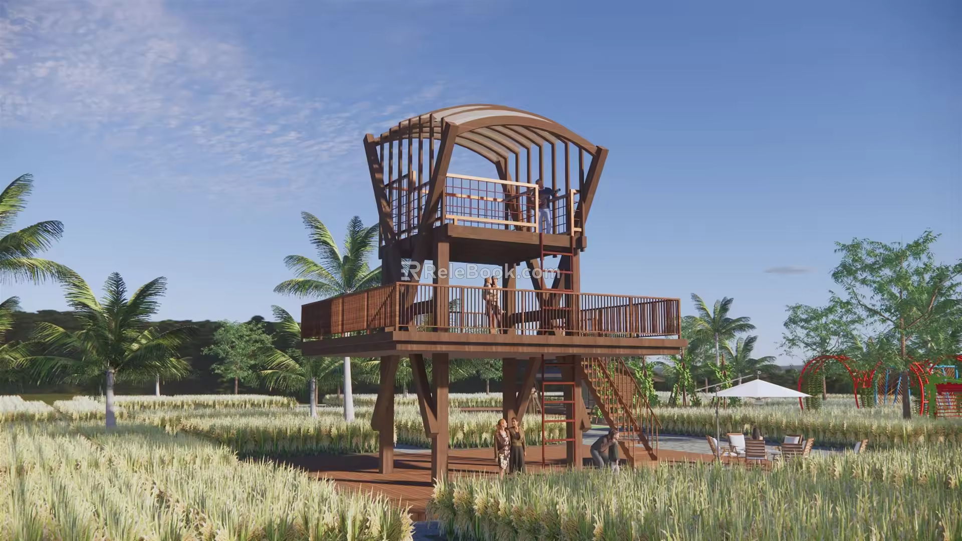 Modern Watchtower Viewing Platform Viewing Tower Platform Viewing Tower Mountain Wooden Plank Road Thatched House Village Corridor Viewing Tower 3d model