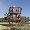 Modern Watchtower Viewing Platform Viewing Tower Platform Viewing Tower Mountain Wooden Plank Road Thatched House Village Corridor Viewing Tower 3d model