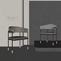 Modern Dining Chairs With Dark Leather Light Gray Fabric Black Metal Legs And Gold Details
