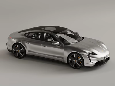 Silver Electric Porsche Sedan With Sleek Body Black Roof And Alloy Wheels 3d model