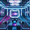 Modern Stylish KTV Room Interior With Neon Lights Sofas And Tables 3d model