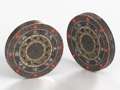 Traditional Chinese Circular Compass With Red Marks And Ancient Characters 3d model