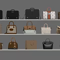 Various Elegant Bags and Luggage Neatly Displayed with Different Patterns on Shelves