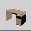 Modern Office Desk With Wooden Top And Black Side Cabinet Design