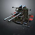 Multi Barrel Metal Weapon With Rotating Base Mechanical Structure And Green Red Components 3d model