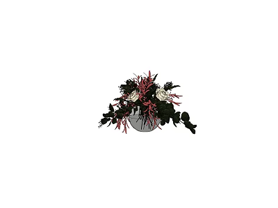 Ceramic Vase with White Roses Red Blooms and Green Leaves for Home Decor 3d model