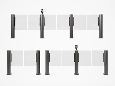 Modern Public Facility Turnstile Gates With Glass Barriers And Green Indicators 3d model