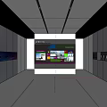 Modern Exhibition Hall Interior With Large Digital Screen And Product Display Cabinets