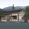 Chinese Style Rural Self Built House With Traditional Roof Water Reflection And Mountain View