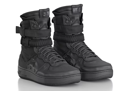 Black High Top Shoes With Adjustable Straps And Lace Up Design Stylish Casual Sneakers 3d model