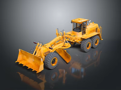 Yellow Construction Loader Heavy Duty Equipment With Large Front Bucket And Solid Wheels 3d model
