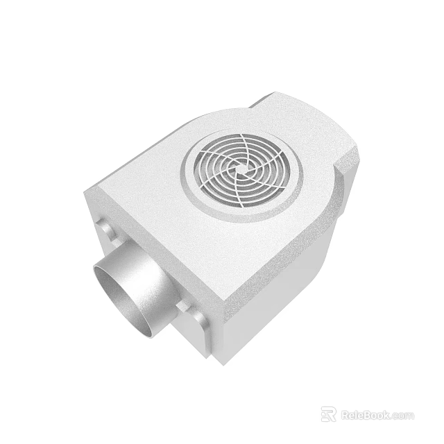 White Ventilation Equipment With Square Body And Circular Fan Grille Side Port 3d model 