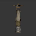 Traditional Architectural Tower with Wooden Roof Stone Base and Decorative Elements