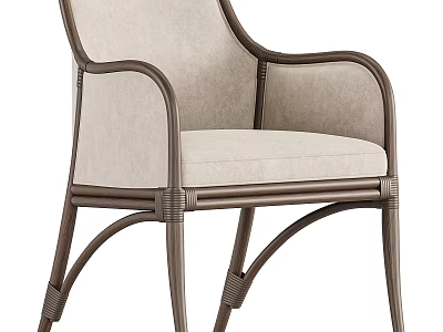 Modern Beige Upholstered Leisure Chair With Rattan Accent And Metal Frame 3d model
