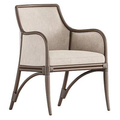 Modern Beige Upholstered Leisure Chair With Rattan Accent And Metal Frame 3d model