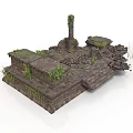 Ancient Ruins Structure With Stone Steps Blocks Weeds And Vines 3d model