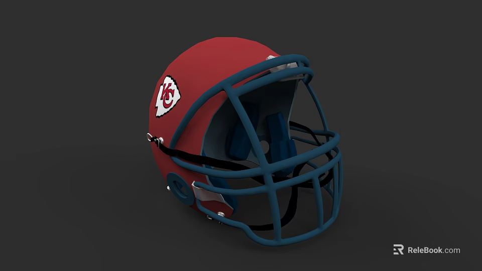 Red Football Helmet With Blue Facemask And White Logo For Sports Equipment 3d model 