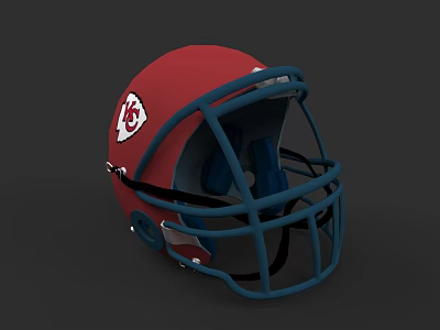 Red Football Helmet With Blue Facemask And White Logo For Sports Equipment 3d model