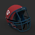 Red Football Helmet With Blue Facemask And White Logo For Sports Equipment
