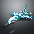 Modern Fighter Jet With Blue Green Camouflage Pattern Sleek Design And Aerodynamic Shape