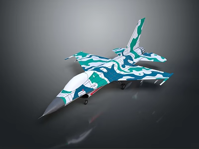 Modern Fighter Jet With Blue Green Camouflage Pattern Sleek Design And Aerodynamic Shape 3d model