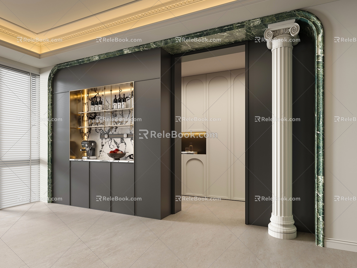 French Restaurant Wine Cabinet Sideboard Roman Column 3d model