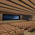 Spacious Conference Room With Rows Of Seats Large Screen And Wooden Ceiling