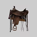 Brown Leather Western Saddle On Stand With Patterned Pad And Metal Hardware 3d model