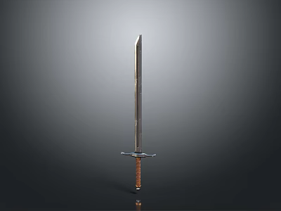 Medieval Sword With Long Slender Blade Brown Textured Hilt Simple Design On Gray Gradient Background 3d model