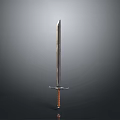 Medieval Sword With Long Slender Blade Brown Textured Hilt Simple Design On Gray Gradient Background